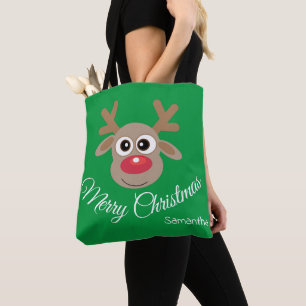 Bolso De Tela Navidades graciosos Personalizado reno verde