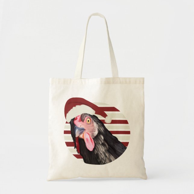 Bolso De Tela Navidades Graciosos Pollos Tiras Rojas Y Blancas (Frente)