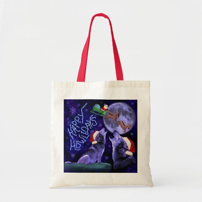 Bolso De Tela Navidades graciosos Wolf Pun Howlidays Humor (Frente)