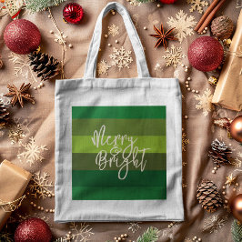 Bolso De Tela Navidades Green Stripes Merry y feriado brillante