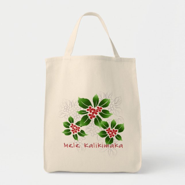 Bolso De Tela Navidades hawaianos Holly Mele Kalikimaka Rojo (Frente)