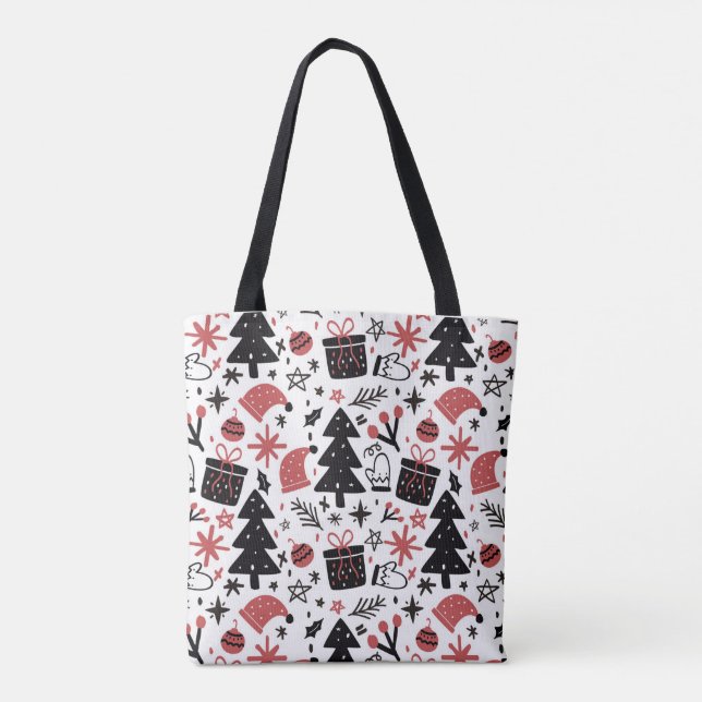 Bolso De Tela Navidades Holiday Icons Xmas Tree Santa Hat (Reverso)
