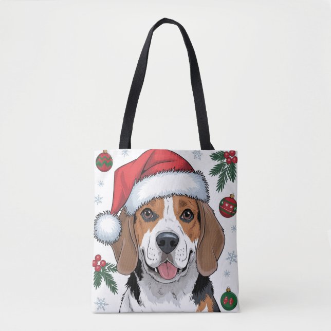 Bolso De Tela Navidades Holiday Santa Dog Beagle Tote Bag (Anverso)