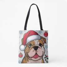 Navidades Holiday Santa Dog Bulldog Tote Bag