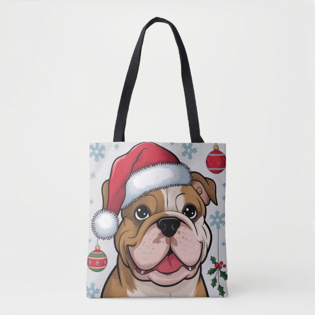 Bolso De Tela Navidades Holiday Santa Dog Bulldog Tote Bag (Anverso)