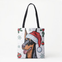 Navidades Holiday Santa Dog Doberman Tote Bag