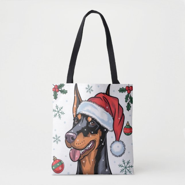 Bolso De Tela Navidades Holiday Santa Dog Doberman Tote Bag (Anverso)