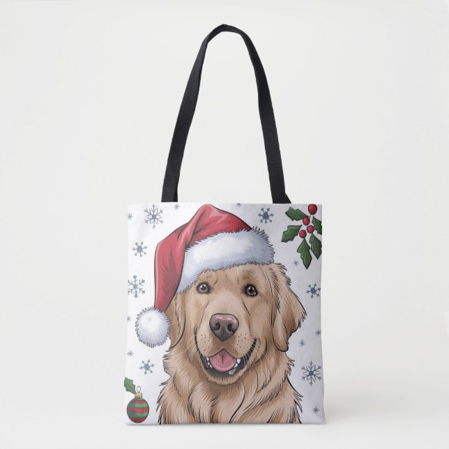 Bolso De Tela Navidades Holiday Santa Dog Retriever Tote Bag (Anverso)