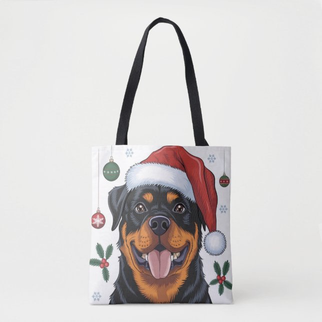 Bolso De Tela Navidades Holiday Santa Dog Rottweiler Tote Bag (Anverso)
