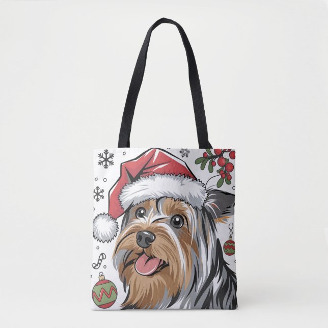 Bolso De Tela Navidades Holiday Santa Dog Terrier Tote Bag (Anverso)