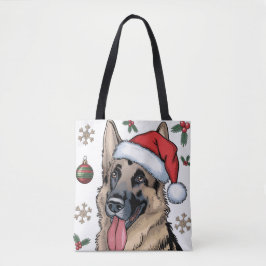 Bolso De Tela Navidades Holiday Santa Dog Tote alemán Pastor