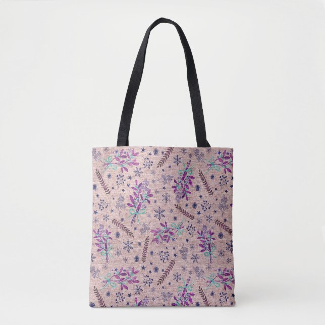 Bolso De Tela Navidades holly bouquet - Dusty Rosa (Anverso)