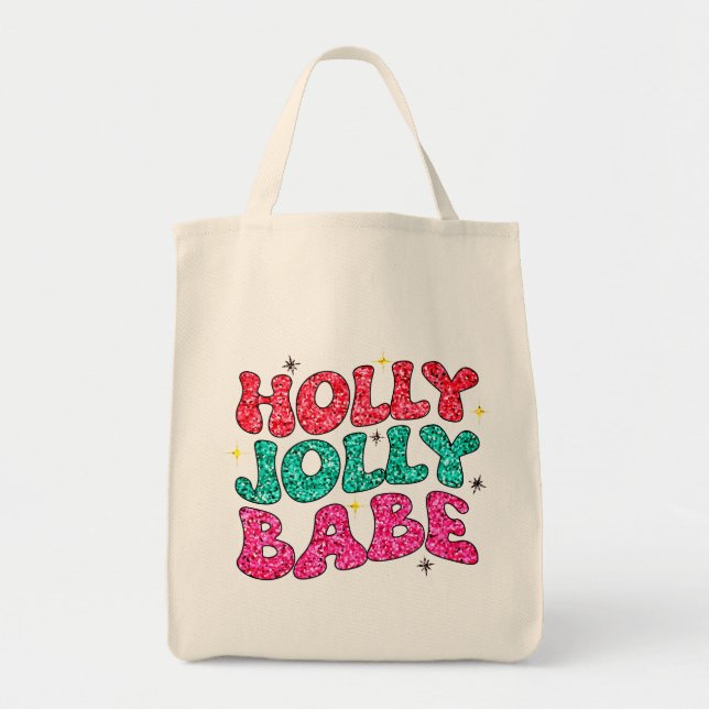 Bolso De Tela Navidades Holly Jolly Babe guión moderno de Purpur (Frente)