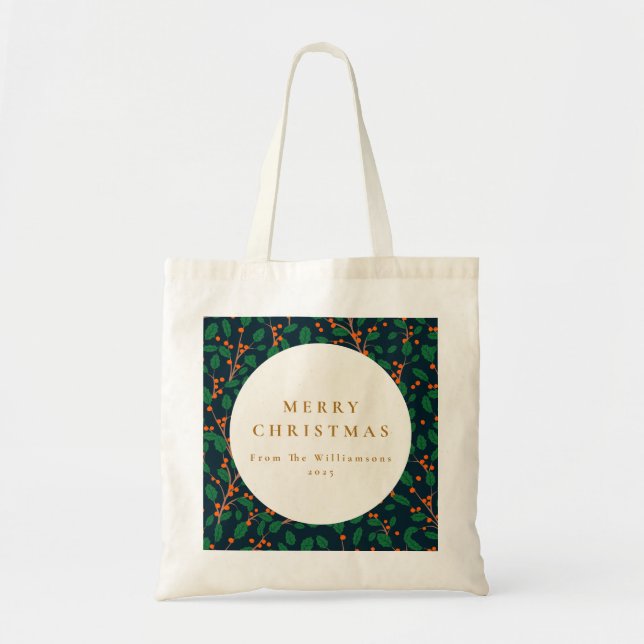 Bolso De Tela Navidades Holly, Personalizado de la vegetación bo (Frente)