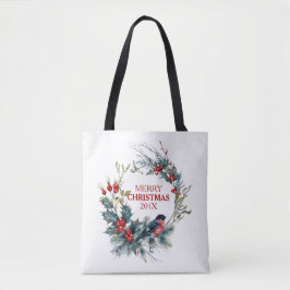 Bolso De Tela Navidades holly y bullfinch wreath