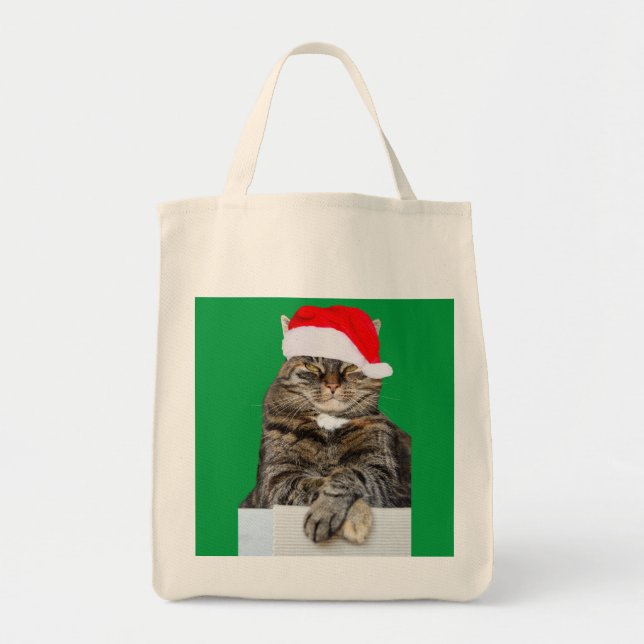 Bolso De Tela Navidades Humbug Foto con Santa Hat (Frente)
