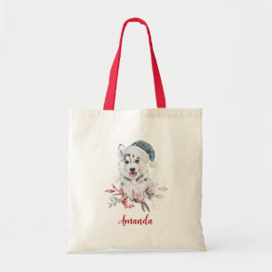 Bolso De Tela Navidades Husky Dog en Santa Hat