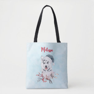 Bolso De Tela Navidades Husky Dog en Santa Hat