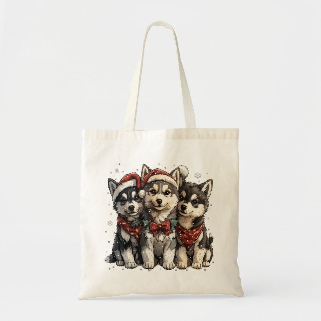 Bolso De Tela Navidades Husky Dogs (Frente)