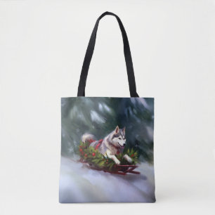 Bolso De Tela Navidades Husky siberianos nevan el invierno