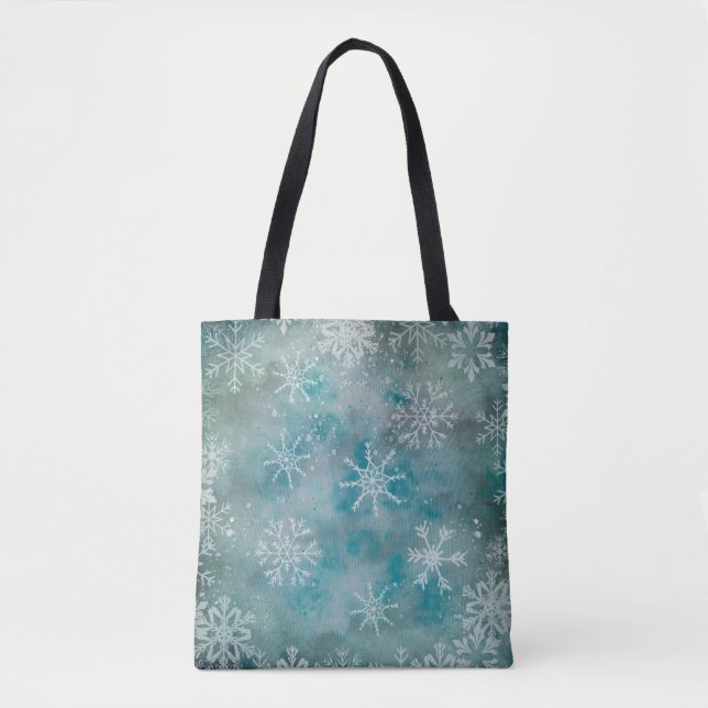 Bolso De Tela Navidades Invierno Copos Blancos De Nieve Sobre El (Anverso)