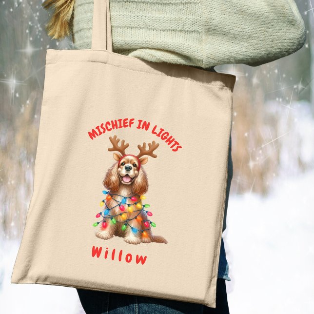 Bolso De Tela Navidades lúdicos Cocker Spaniel Dog (Carry festive cheer with this custom fun Cocker Spaniel dog tote bag. A perfect gift for dog lovers.)
