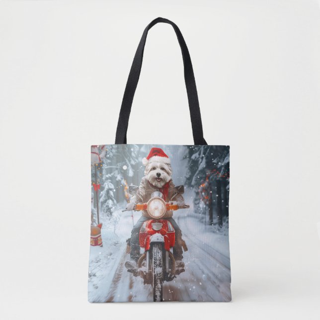 Bolso De Tela Navidades malteses de ciclismo de perros (Anverso)