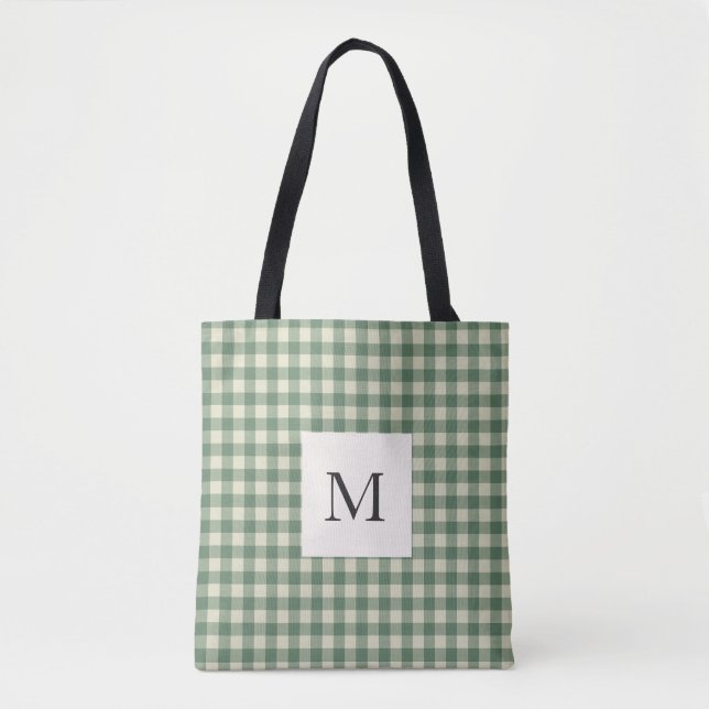 Bolso De Tela Navidades modernos de Gingham verde Rústico (Anverso)
