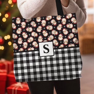 Bolso De Tela Navidades Monogramados de Santa Black Gingham