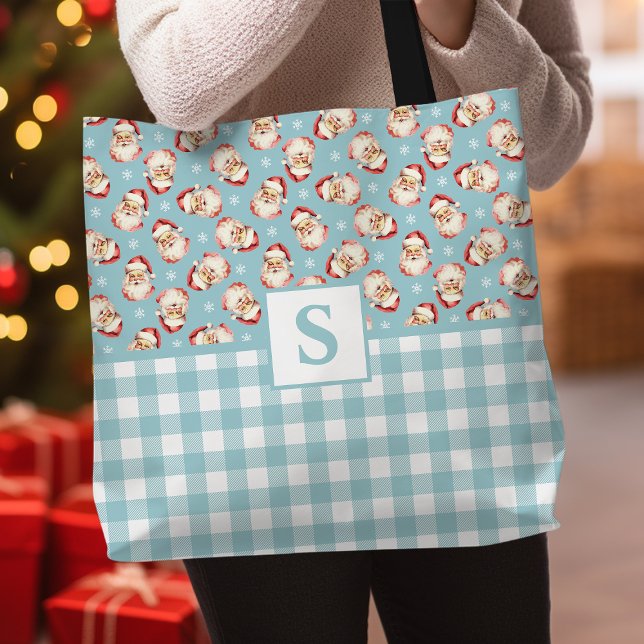 Bolso De Tela Navidades Monogramados de Santa Blue Gingham (Subido por el creador)