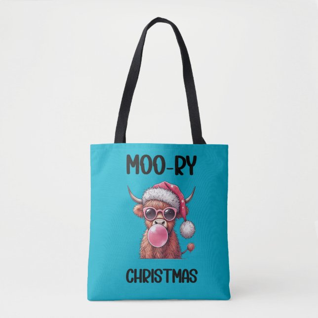 Bolso De Tela Navidades Moo-ry Scottish Higland Cow (Anverso)