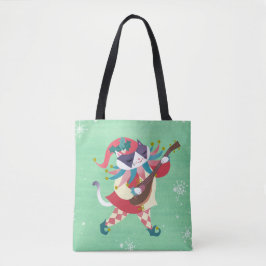Bolso De Tela Navidades Music Elf Cat Green
