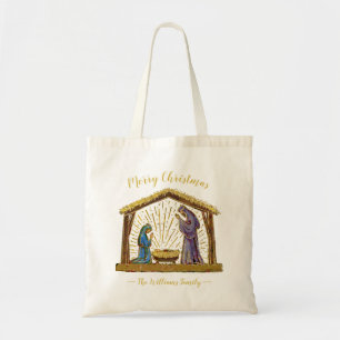 Bolso De Tela Navidades Natividad Manger Gold Nombre Familia