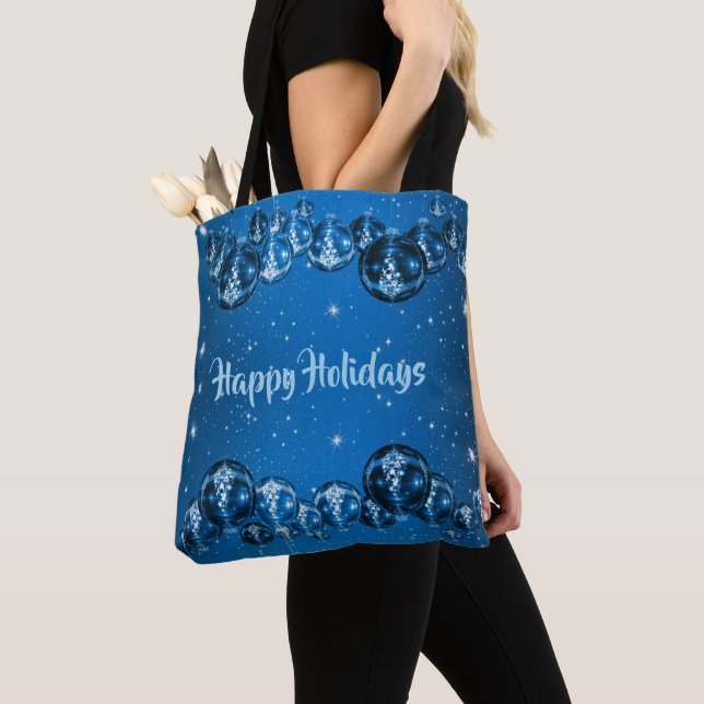 Bolso De Tela Navidades Navy Blue Ornaments Holidays Tote Bag (Detalle)