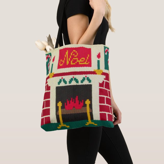 Bolso De Tela Navidades Noel Chimenea la impresión artesanal (Detalle)