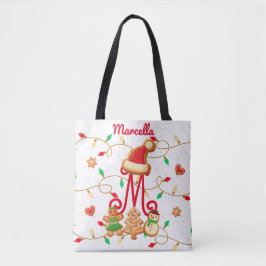 Bolso De Tela Navidades Nombre Monograma Personalizado Gingerbre