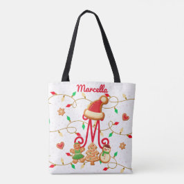 Bolso De Tela Navidades Nombre Monograma Personalizado Gingerbre