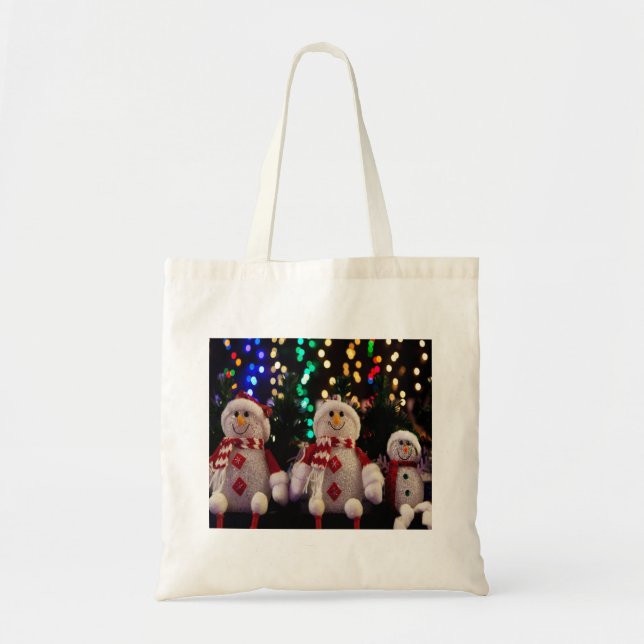 Bolso De Tela Navidades Ornamentos de familia Snowman Tote de fo (Frente)