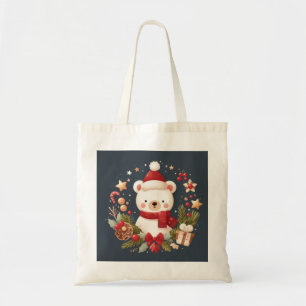 Bolso De Tela Navidades/oso de invierno en corona de flores