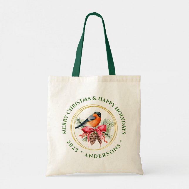 Bolso De Tela Navidades Pájaro sobre Navidades Personalizado Bou (Reverso)