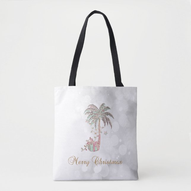 Bolso De Tela Navidades Palm Tree,Present,String Lights,Bokeh (Anverso)