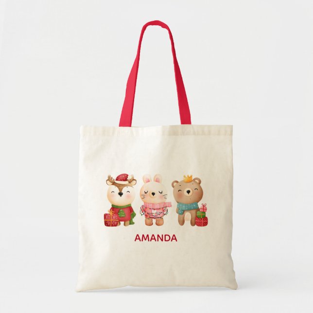 Bolso De Tela Navidades Pals - Oso y conejo de renos (Frente)