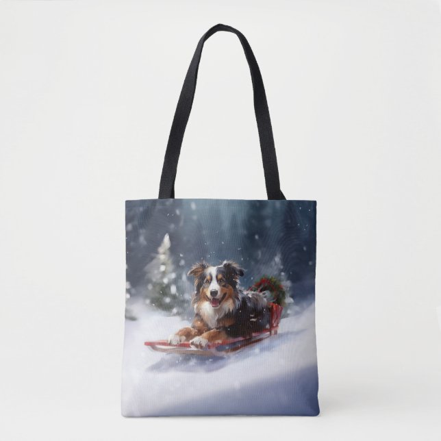 Bolso De Tela Navidades Pastores de Australia nevan el invierno (Anverso)
