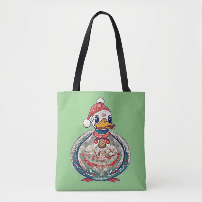 Bolso De Tela Navidades Pato Folklórico Con Sombrero Santa (Anverso)
