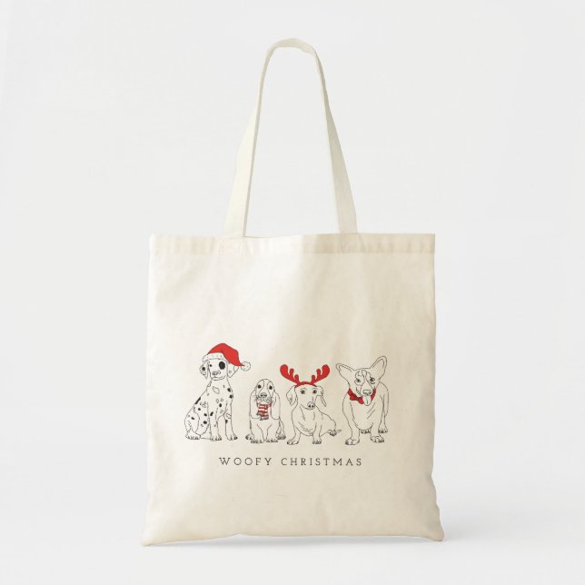 Bolso De Tela Navidades Perro Puns Santa Dogs Navidades Woofy (Frente)