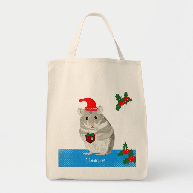 Bolso De Tela Navidades personalizados de Gray Hamster (Frente)