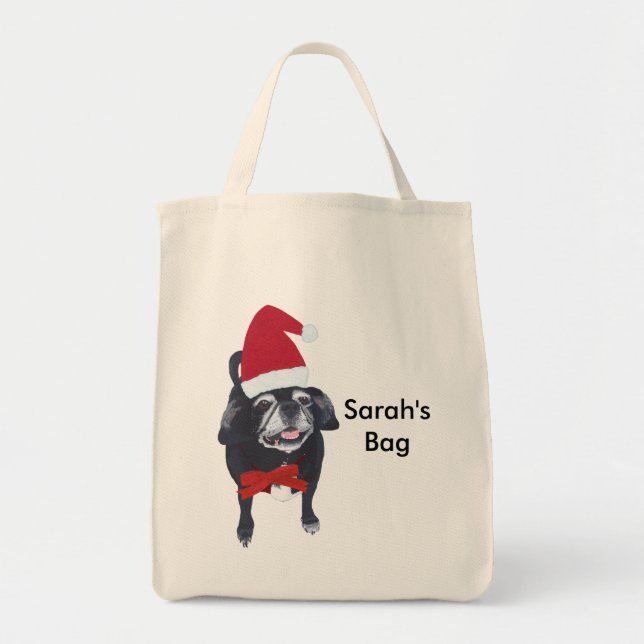 Bolso De Tela Navidades Personalizados De Perro De Pug Cutáneo T (Frente)