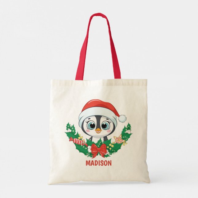 Bolso De Tela Navidades personalizados de texto y nombre (Reverso)