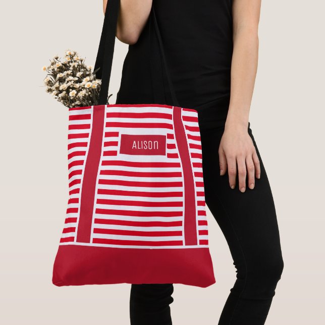 Bolso De Tela Navidades personalizados Tiras Rojas Y Blancas Can (Detalle)
