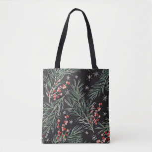 Bolso De Tela Navidades Pine Twigs fondo negro